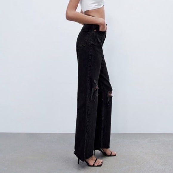 Zara high waist ripped wide leg jeans - Picture 2 of 4